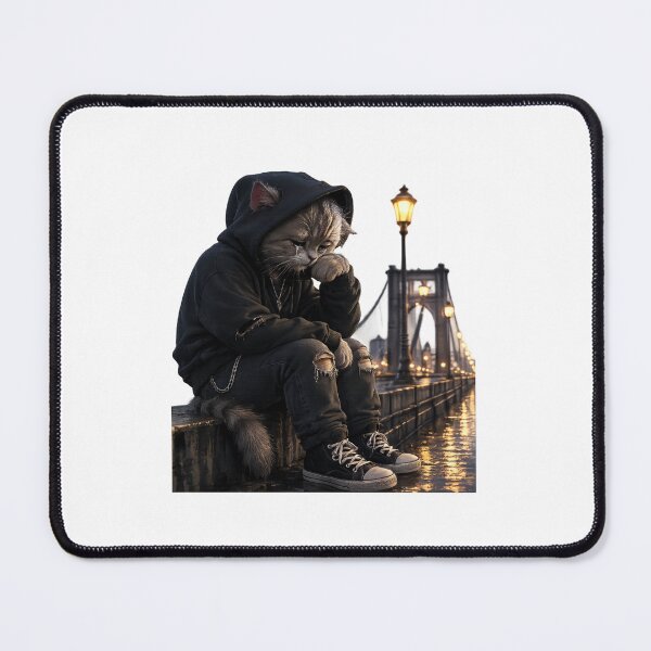 Item preview, Crying Cat on the Bridge – Lonely Night Vibes designed and sold by Genzfirevibes.