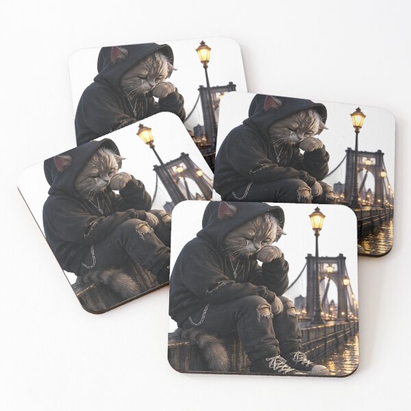 Item preview, Crying Cat on the Bridge – Lonely Night Vibes designed and sold by Genzfirevibes.