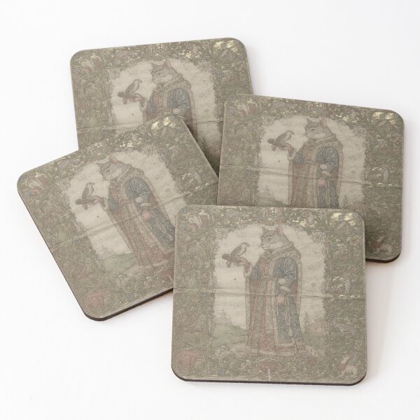 Item preview, Medieval Cat Falconer with a Tiny Hawk Manuscript designed and sold by PictorialWhimsy.