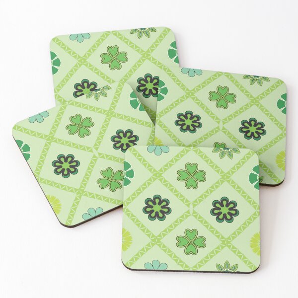 Item preview, Green Floral Geometric Seamless Pattern with Clover Motifs and Decorative Flowers designed and sold by ChaReePat.