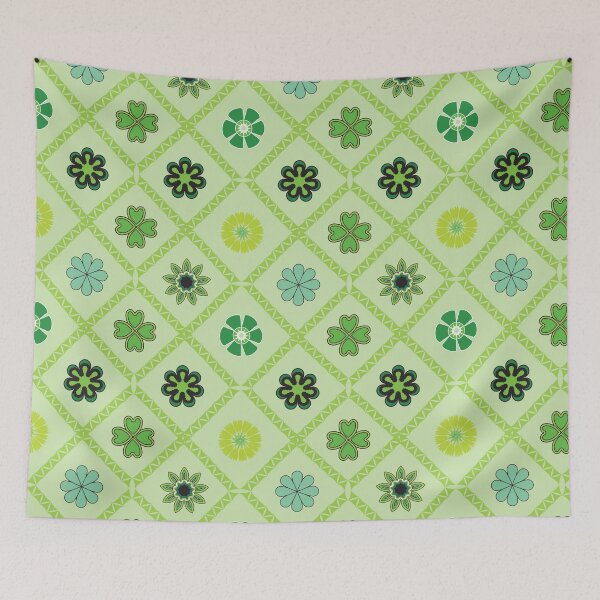 Item preview, Green Floral Geometric Seamless Pattern with Clover Motifs and Decorative Flowers designed and sold by ChaReePat.