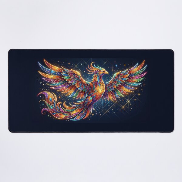Item preview, Majestic Colorful Abstract Geometric Phoenix Stained Glass Art designed and sold by NaphiArtPrints.