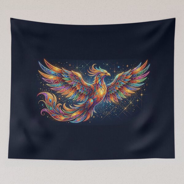 Item preview, Majestic Colorful Abstract Geometric Phoenix Stained Glass Art designed and sold by NaphiArtPrints.