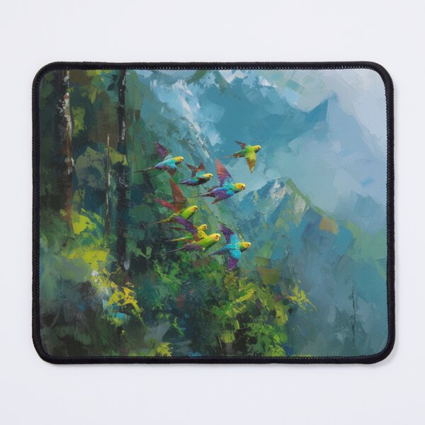 Item preview, A Budgerigar flock sweeping over rainforest valleys, Birds in Motion designed and sold by CDC40.