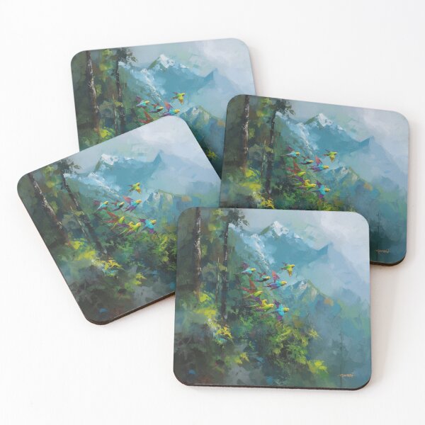 Item preview, A Budgerigar flock sweeping over rainforest valleys, Birds in Motion designed and sold by CDC40.