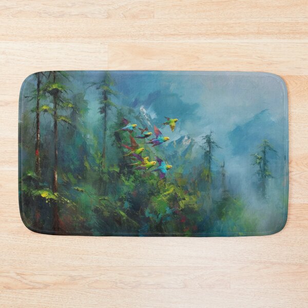 Item preview, A Budgerigar flock sweeping over rainforest valleys, Birds in Motion designed and sold by CDC40.