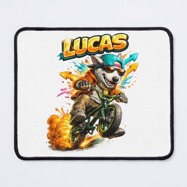 Item preview, Lucas BMX Dog Rider – Personalized Extreme Bike Name designed and sold by AlexLineArt.