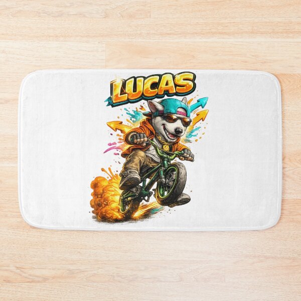 Item preview, Lucas BMX Dog Rider – Personalized Extreme Bike Name designed and sold by AlexLineArt.