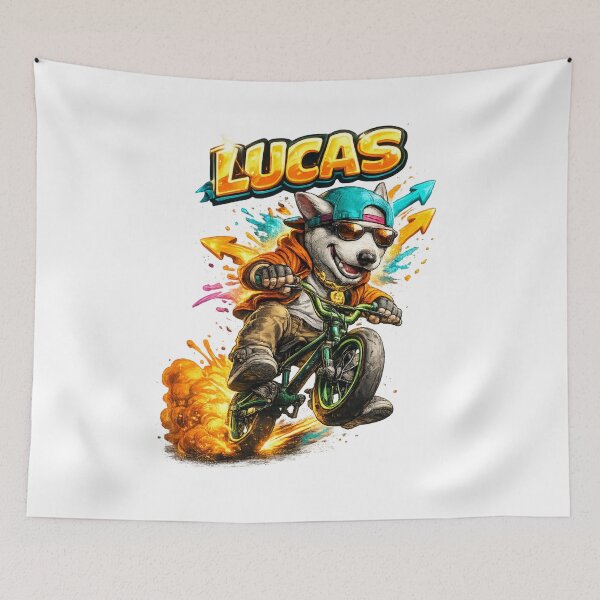 Item preview, Lucas BMX Dog Rider – Personalized Extreme Bike Name designed and sold by AlexLineArt.