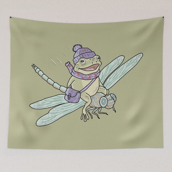 Item preview, Frog on Dragonfly Cute Cottagecore Goblincore Toad Illustration designed and sold by LeshanArt.