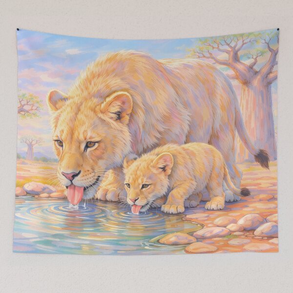 Item preview, Lion Mom and Cub Drinking Water  designed and sold by m-y-A-I-A-R-T-.