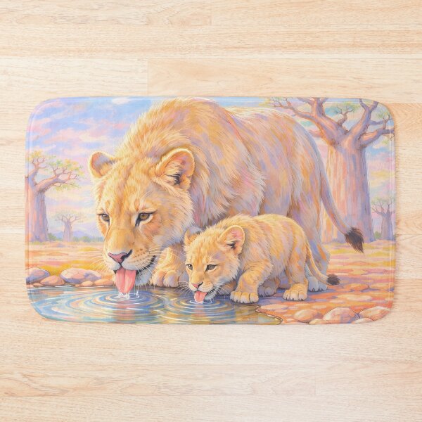 Item preview, Lion Mom and Cub Drinking Water  designed and sold by m-y-A-I-A-R-T-.