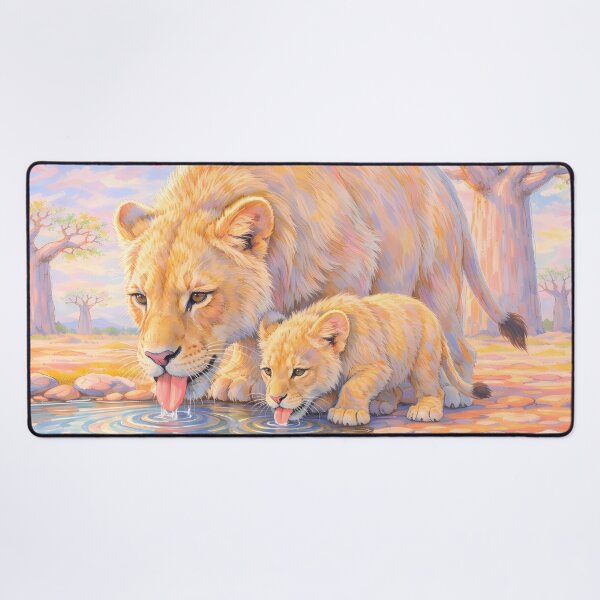 Item preview, Lion Mom and Cub Drinking Water  designed and sold by m-y-A-I-A-R-T-.
