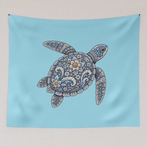 Item preview, Elegant Sea Turtle Swimming | Ocean Floral Art designed and sold by Zaru Zentangle Studio.