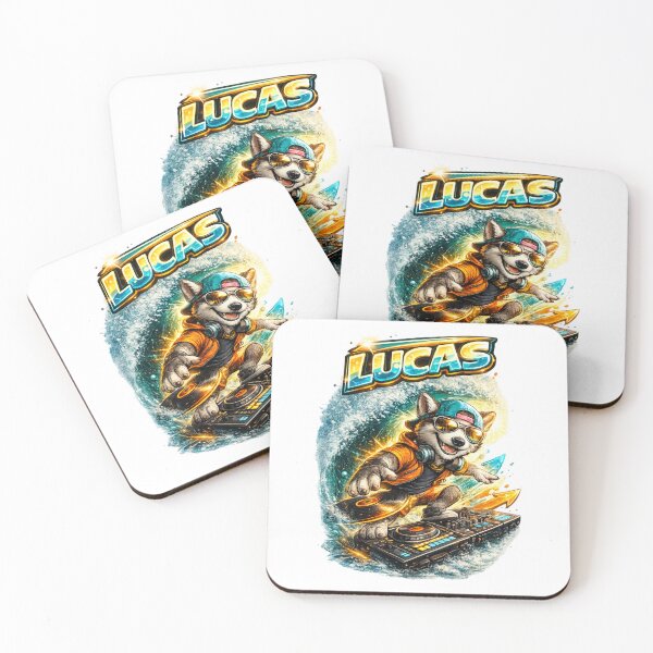 Item preview, Lucas DJ Dog – Personalized Turntable Music Name designed and sold by AlexLineArt.