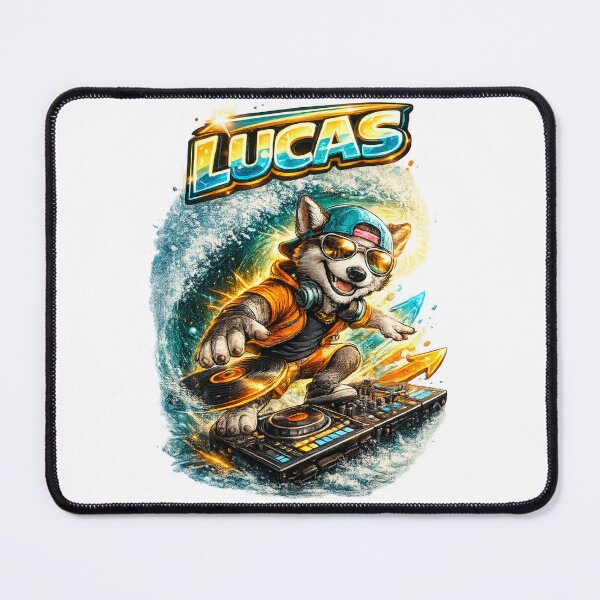 Item preview, Lucas DJ Dog – Personalized Turntable Music Name designed and sold by AlexLineArt.