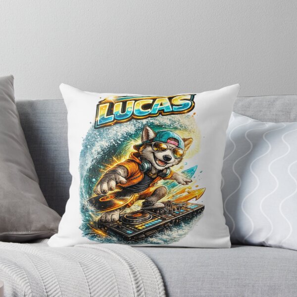 Item preview, Lucas DJ Dog – Personalized Turntable Music Name designed and sold by AlexLineArt.