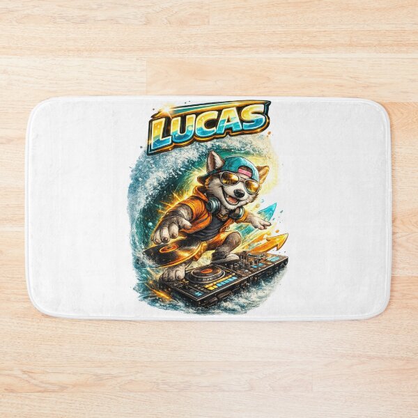 Item preview, Lucas DJ Dog – Personalized Turntable Music Name designed and sold by AlexLineArt.