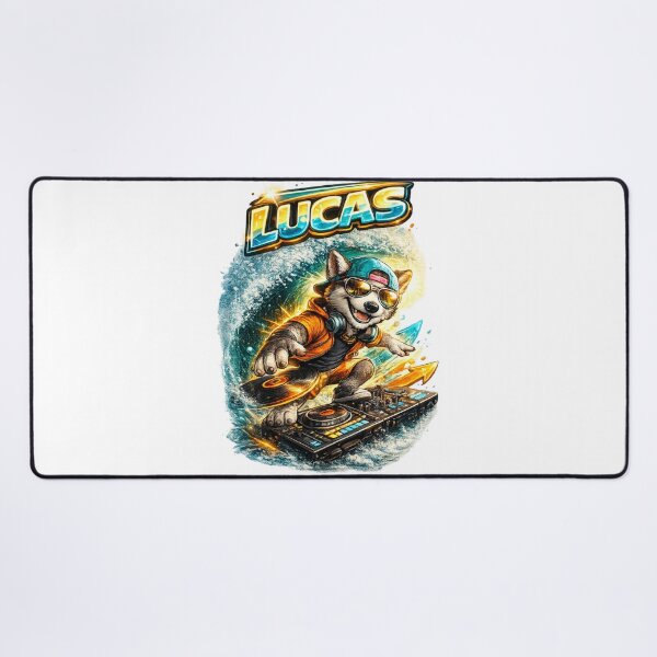 Item preview, Lucas DJ Dog – Personalized Turntable Music Name designed and sold by AlexLineArt.