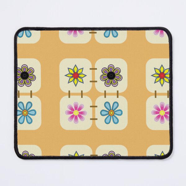 Item preview, Colorful Retro Floral Seamless Pattern with Decorative Square Tiles on Warm Beige Background designed and sold by ChaReePat.