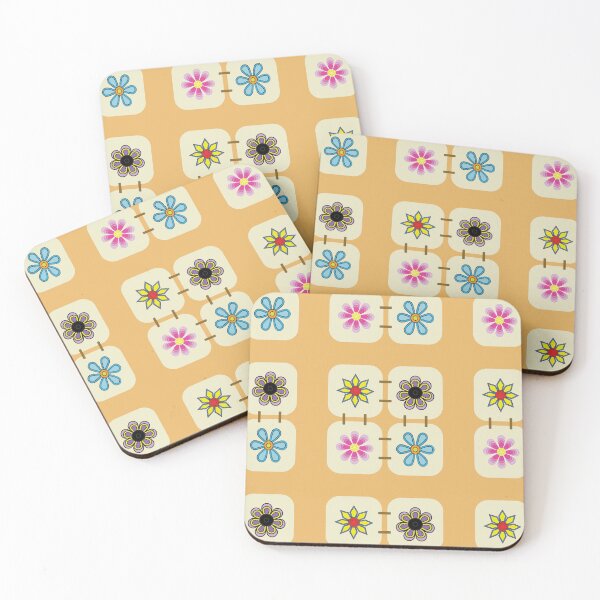 Item preview, Colorful Retro Floral Seamless Pattern with Decorative Square Tiles on Warm Beige Background designed and sold by ChaReePat.