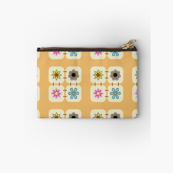 Item preview, Colorful Retro Floral Seamless Pattern with Decorative Square Tiles on Warm Beige Background designed and sold by ChaReePat.