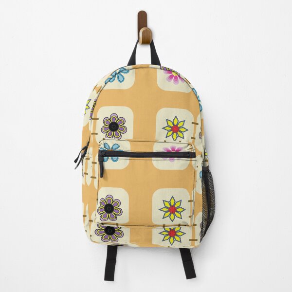 Item preview, Colorful Retro Floral Seamless Pattern with Decorative Square Tiles on Warm Beige Background designed and sold by ChaReePat.
