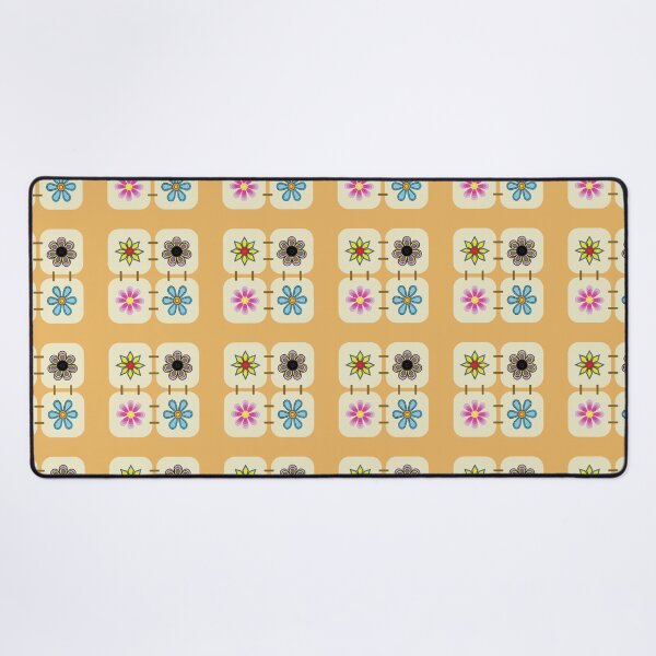 Item preview, Colorful Retro Floral Seamless Pattern with Decorative Square Tiles on Warm Beige Background designed and sold by ChaReePat.