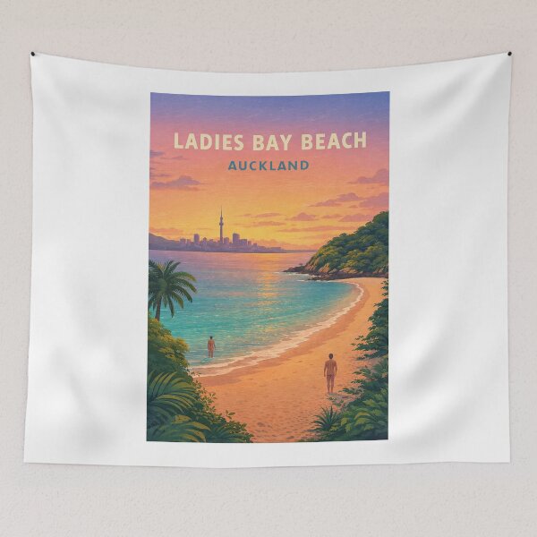 Item preview, Ladies Bay Beach Auckland with Waitematā Harbour Skyline designed and sold by Aryabek.