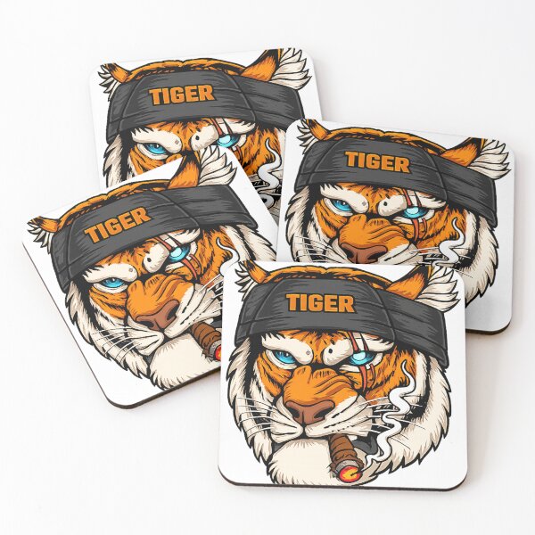 Item preview, Edgy Tiger Wearing a Beanie and Holding a Cigar Urban Cartoon Illustration designed and sold by BednarEvans.