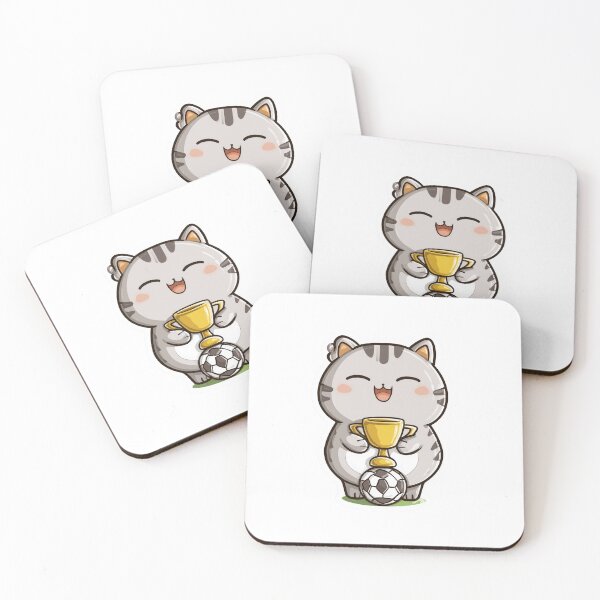 Item preview, Soccer Champion Cat With Trophy Kawaii Football Kitty designed and sold by StickerMan17.