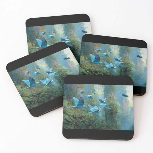 Item preview, A Budgerigar flock sweeping over rainforest valleys, Birds in Motion designed and sold by CDC40.