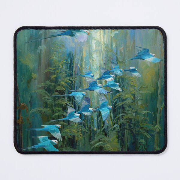 Item preview, A Budgerigar flock sweeping over rainforest valleys, Birds in Motion designed and sold by CDC40.