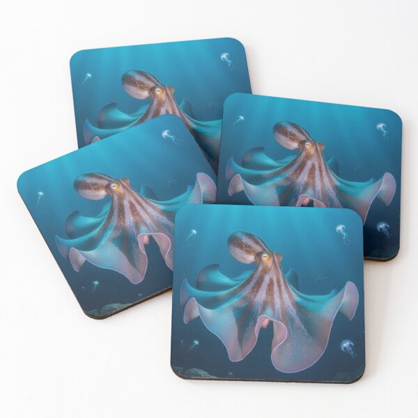 Item preview, Graceful Deep‑Sea Octopus Under Sunlit Waters | Fantasy Marine Decor | Coastal Art Print designed and sold by ZyxDes.