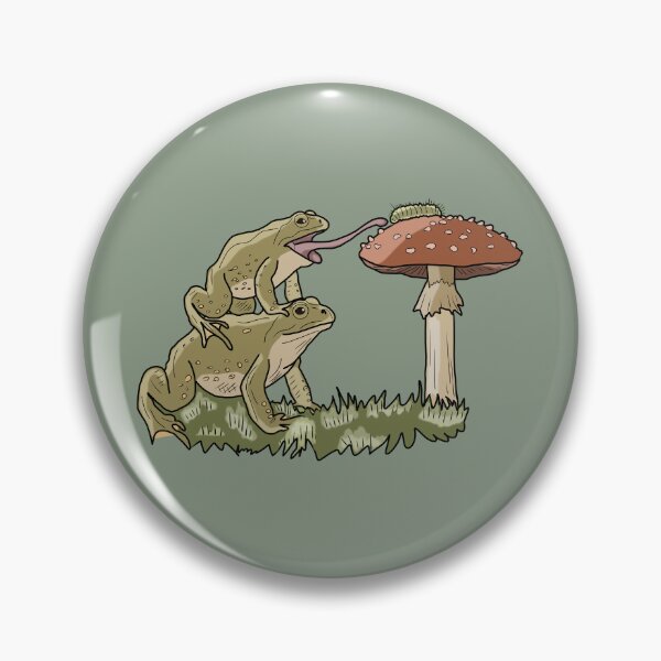 Item preview, Frog stack catching caterpillar on red mushroom cottagecore art  designed and sold by LeshanArt.