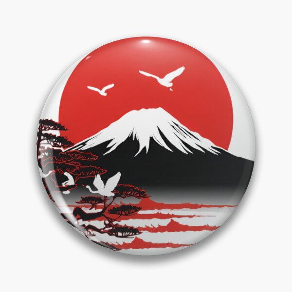 Item preview, Japanese Zen Mount Fuji with Red Full Moon - Minimal Sun Graphic Art designed and sold by ZenStyleStudio.