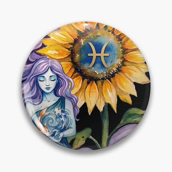 Item preview, Pisces Zodiac Goddess Watercolor Sunflower Art designed and sold by SilentFlower.