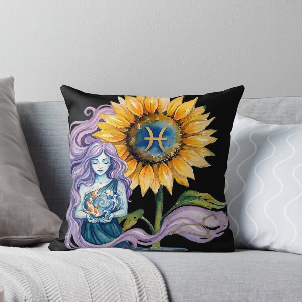 Item preview, Pisces Zodiac Goddess Watercolor Sunflower Art designed and sold by SilentFlower.