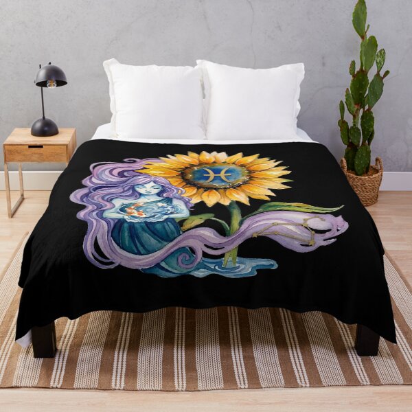 Item preview, Pisces Zodiac Goddess Watercolor Sunflower Art designed and sold by SilentFlower.