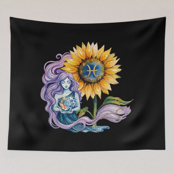 Item preview, Pisces Zodiac Goddess Watercolor Sunflower Art designed and sold by SilentFlower.