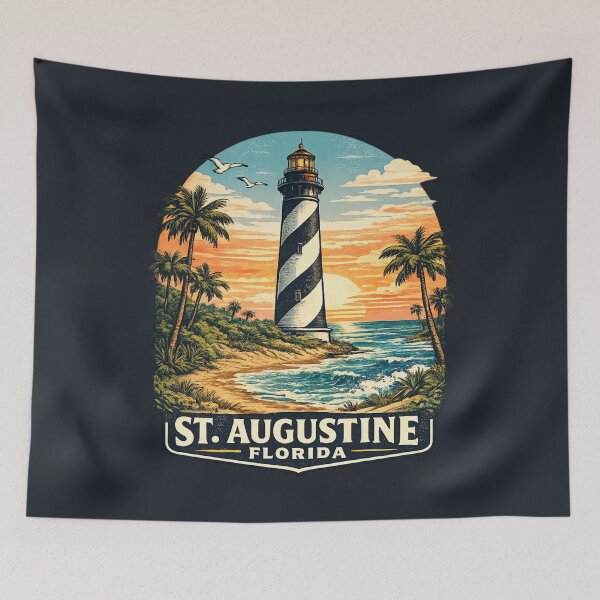 Item preview, St. Augustine Lighthouse Florida Retro Vintage Travel Shirt | Coastal Sunset Nautical Landmark Vacation Gift Design designed and sold by Globalcitytees.