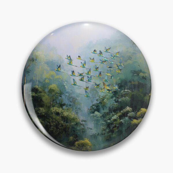 Item preview, A Budgerigar flock sweeping over rainforest valleys, Birds in Motion designed and sold by CDC40.