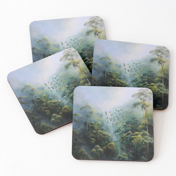 Item preview, A Budgerigar flock sweeping over rainforest valleys, Birds in Motion designed and sold by CDC40.