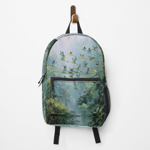 Item preview, A Budgerigar flock sweeping over rainforest valleys, Birds in Motion designed and sold by CDC40.