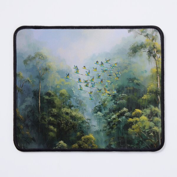 Item preview, A Budgerigar flock sweeping over rainforest valleys, Birds in Motion designed and sold by CDC40.