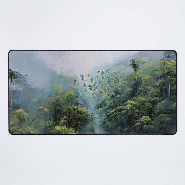 Item preview, A Budgerigar flock sweeping over rainforest valleys, Birds in Motion designed and sold by CDC40.