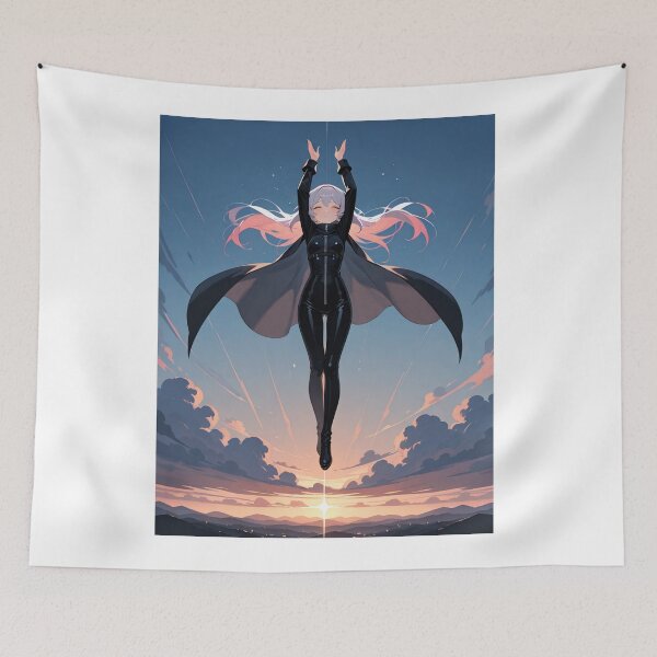Item preview, Manga - Fantastic Female Figure, Majestic Flight against a Dramatic Sky designed and sold by AnimeShin.