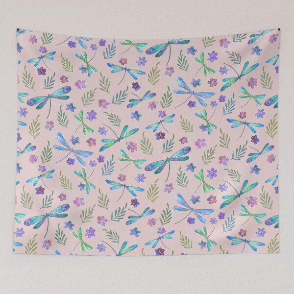 Item preview, Watercolor Flying Dragonflies Pink  designed and sold by Sukilopi.