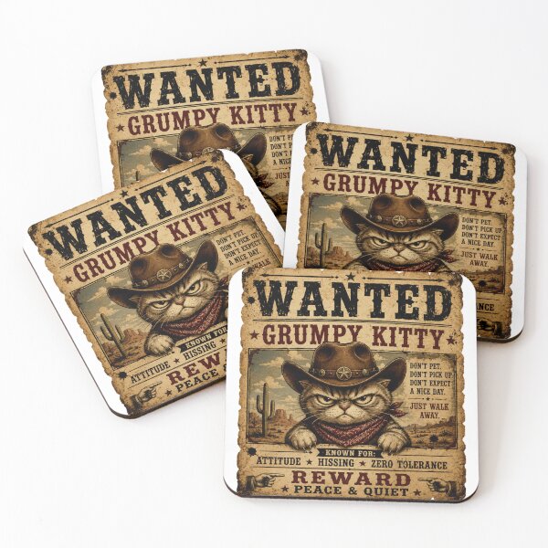 Item preview, Wanted Grumpy Kitty Funny Cowboy Cat T-Shirt – Vintage Western Angry Cat Poster Humor designed and sold by Artimax-Studio.