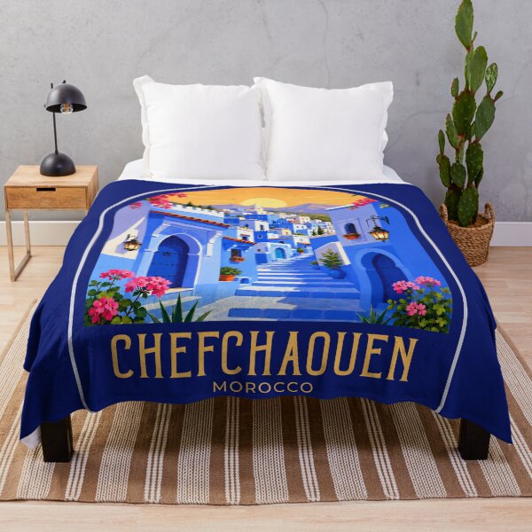 Item preview, Chefchaouen Vintage Travel Illustration designed and sold by HomeLivingCo.
